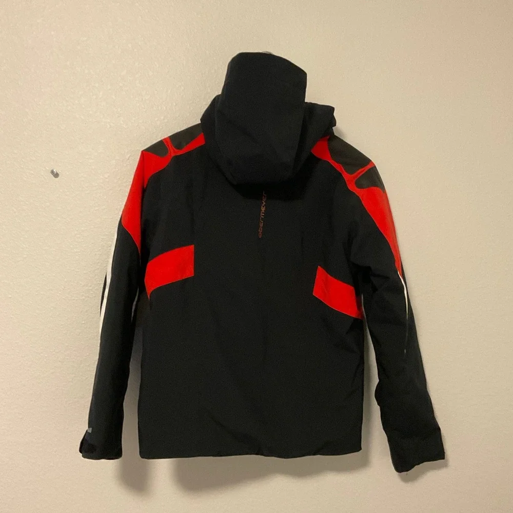Obermeyer Ski Jacket Youth Boys Black Red White Excellent Hooded Technical Coat